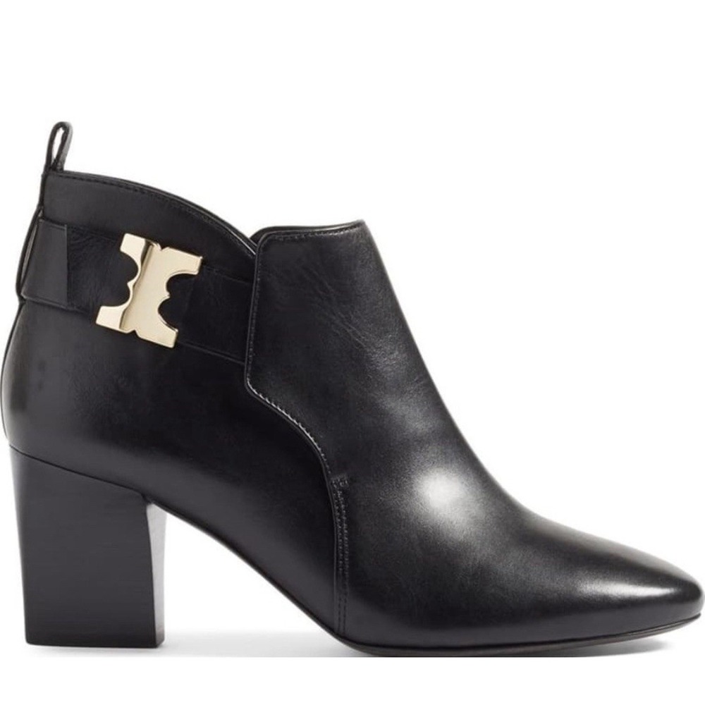 TORY BURCH Gemini Link Black Ankle Heeled Booties Women Size 10.5